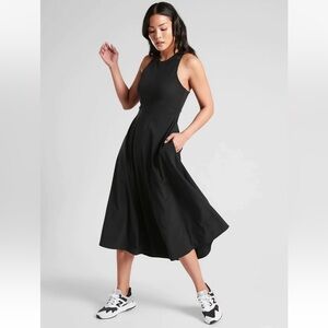NWT Athleta Winona Hybrid Support Midi Dress Women Stretch Black Travel Sz XL